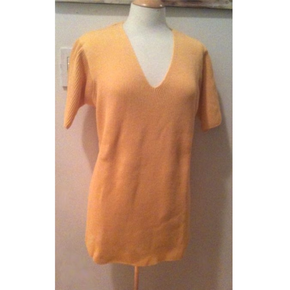 BARNEYS Canary Yellow $265 V-Neck Cotton Tunic Sweater M/L Belford